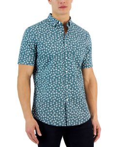 Club Room Mac Poplin Short Sleeve Button-Down Floral Print Shirt, Created For Macy's