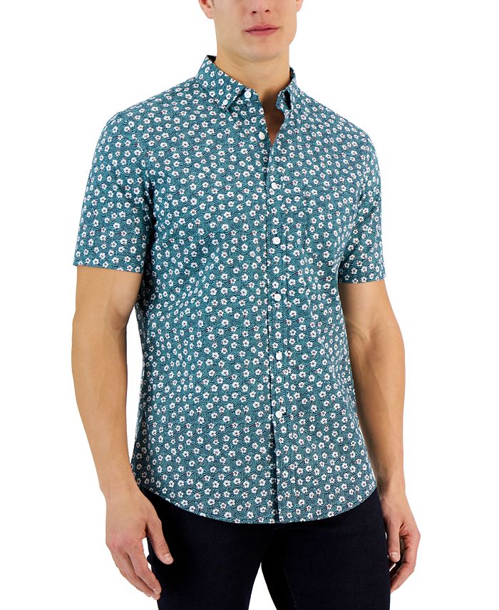 Mac Poplin Short Sleeve Button-Down Floral Print Shirt, Created For Macy's Club Room Mac Poplin Short Sleeve Button-Down Floral Print Shirt, Created For Macy's -macys shop