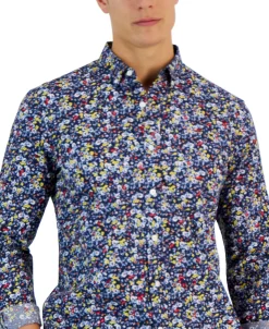 Club Room Ken Long Sleeve Button-Down Ditsy Floral Print Shirt, Created For Macy's -macys shop 23359399 fpx