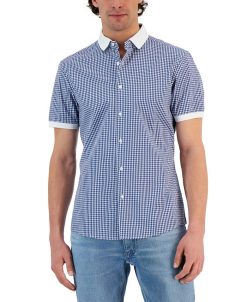 Michael Kors N's Slim-Fit Short-Sleeve Gingham Shirt