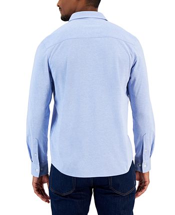 Men's Classic-Fit Heathered Jersey-Knit Button-Down Shirt, Created For Macy's Alfani Men's Classic-Fit Heathered Jersey-Knit Button-Down Shirt, Created For Macy's -macys shop