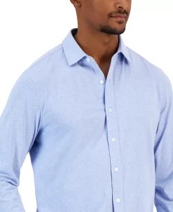 Alfani Men's Classic-Fit Heathered Jersey-Knit Button-Down Shirt, Created For Macy's 9 Alfani Men's Classic-Fit Heathered Jersey-Knit Button-Down Shirt, Created For Macy's -macys shop 23405016 fpx