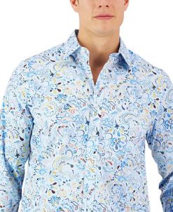 Club Room Men's Long-Sleeve Arno Paisley Refined Woven Shirt, Created For Macy's -macys shop 23534672 fpx