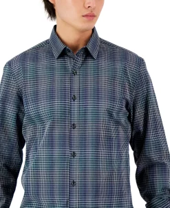 Alfani Men's Regular-Fit Gradient Plaid Long-Sleeve Button-Up Shirt, Created For Macy's -macys shop 23534763 fpx