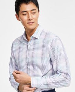 Alfani Men's Regular-Fit Gradient Plaid Long-Sleeve Button-Up Shirt, Created For Macy's -macys shop 23597469 fpx