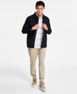 Alfani Men's Supima Knit Interlock Striped Polo Shirt, Utility Four-Pocket Shirt Jacket & Tech Jogger Pants, Created For Macy's