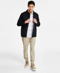 Alfani Men's Supima Knit Interlock Striped Polo Shirt, Utility Four-Pocket Shirt Jacket & Tech Jogger Pants, Created For Macy's