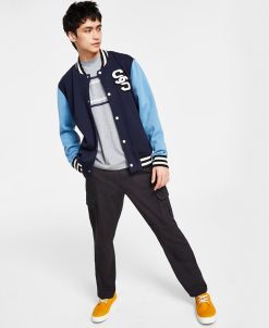 Sun + Stone Men's Fleece Bomber, Chest-Stripe T-Shirt & Cargo Pants, Created For Macy's