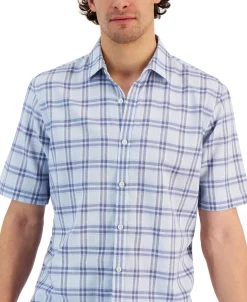 Alfani Men's Ellen Classic-Fit Textured Yarn-Dyed Plaid Button-Down Shirt, Created For Macy's -macys shop 23666022 fpx