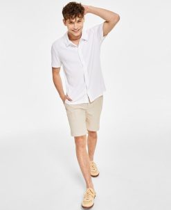 INC International Concepts Men's Rib Knit Short-Sleeve Button-Up & 8.5 Chambray Short, Created For Macy's