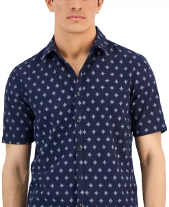 Alfani Men's Mecca Classic-Fit Textured Medallion-Print Button-Down Shirt, Created For Macy's -macys shop 23727168 fpx