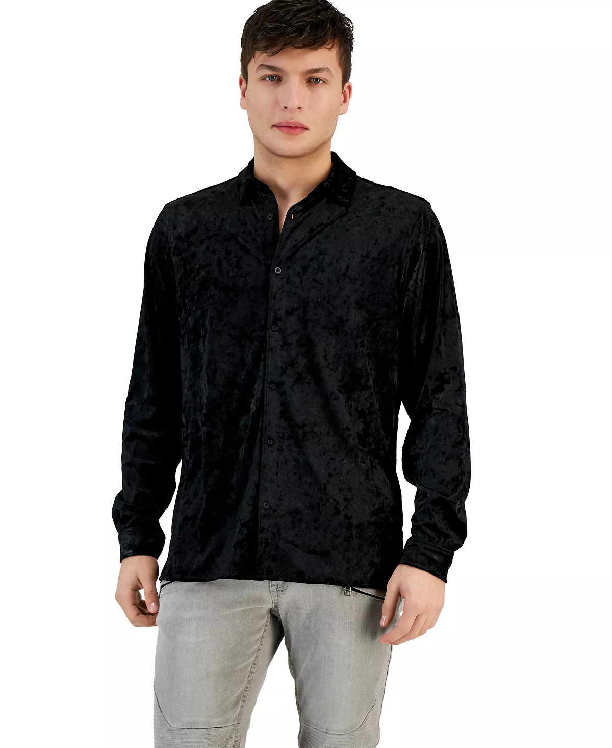 Men's Crinkled Velvet Button-Up Long-Sleeve Shirt, Created For Macy's INC International Concepts Men's Crinkled Velvet Button-Up Long-Sleeve Shirt, Created For Macy's -macys shop