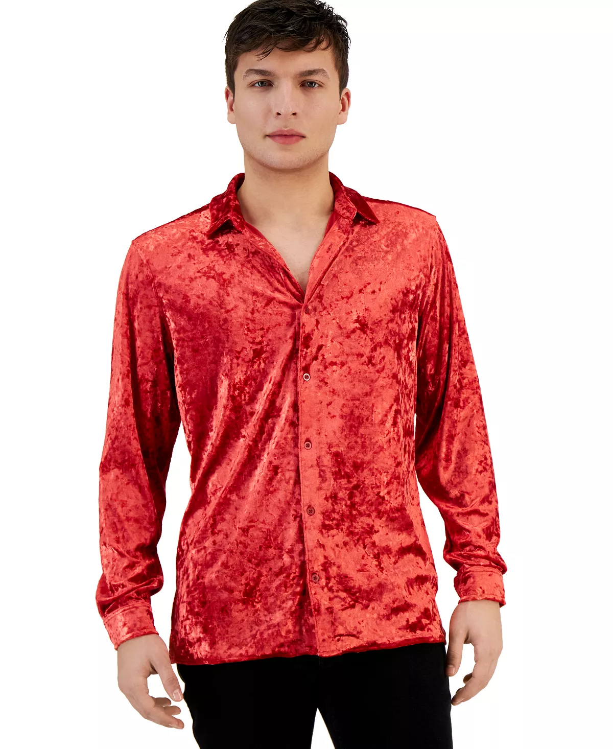 Men's Crinkled Velvet Button-Up Long-Sleeve Shirt, Created For Macy's INC International Concepts Men's Crinkled Velvet Button-Up Long-Sleeve Shirt, Created For Macy's -macys shop