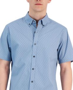 Michael Kors N's Slim-Fit Stretch Double Diamond Print Short-Sleeve Button-Up Shirt -macys shop 23769017 fpx