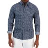 Michael Kors N's Slim-Fit Stretch Leaf Sketch Print Long-Sleeve Button-Up Shirt -macys shop 23769070 fpx