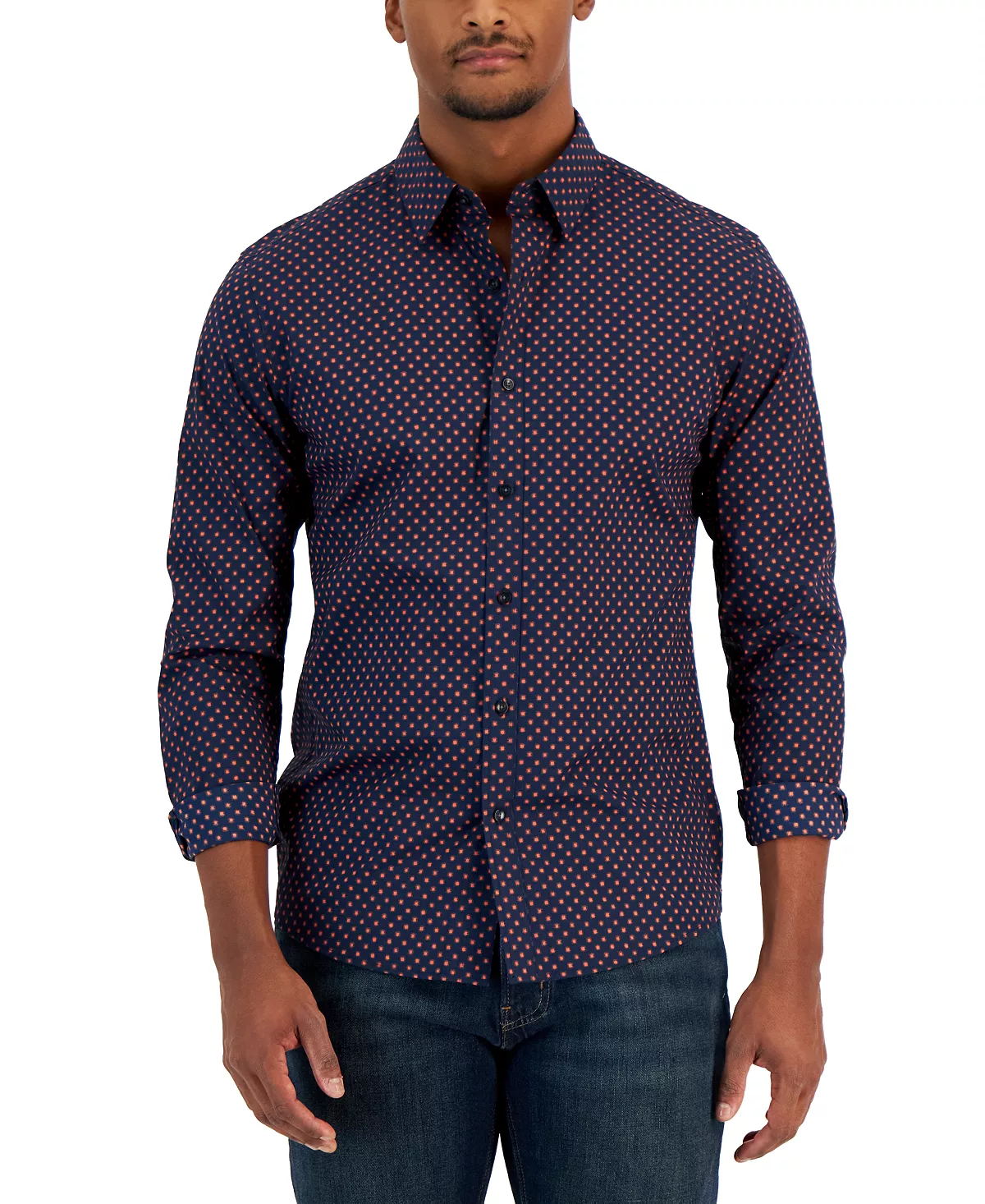 n's Slim-Fit Stretch Crosshatch Geometric Print Long-Sleeve Button-Up Shirt Michael Kors N's Slim-Fit Stretch Crosshatch Geometric Print Long-Sleeve Button-Up Shirt -macys shop