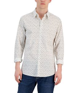 Michael Kors N's Slim-Fit Stretch Small Field Print Long-Sleeve Button-Up Shirt