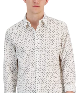 Michael Kors N's Slim-Fit Stretch Small Field Print Long-Sleeve Button-Up Shirt -macys shop 23769109 fpx