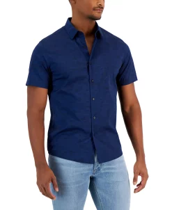 Michael Kors N's Slim-Fit Stretch Tonal Floral Print Short-Sleeve Button-Up Shirt -macys shop 23769135 fpx