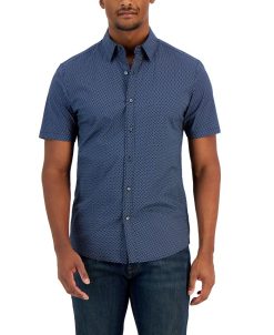 Michael Kors N's Slim-Fit Stretch Arrow Geometric Print Short-Sleeve Button-Up Shirt