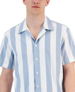 Michael Kors N's Slim-Fit Rugby Stripe Short-Sleeve Button-Up Shirt -macys shop 23769145 fpx