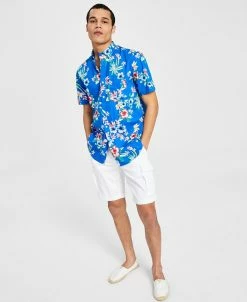 Club Room Men's Tropical Poplin Shirt & Cargo Shorts, Created For Macy's
