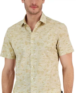 Michael Kors N's Slim-Fit Stretch Tonal Floral Print Short-Sleeve Button-Up Shirt -macys shop 23827325 fpx
