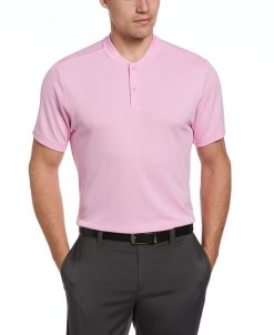 PGA TOUR Men's Henley Collar Short Sleeve Pique Golf Polo Shirt