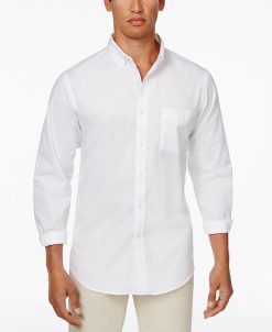 Club Room Men's Solid Stretch Oxford Cotton Shirt, Created For Macy's