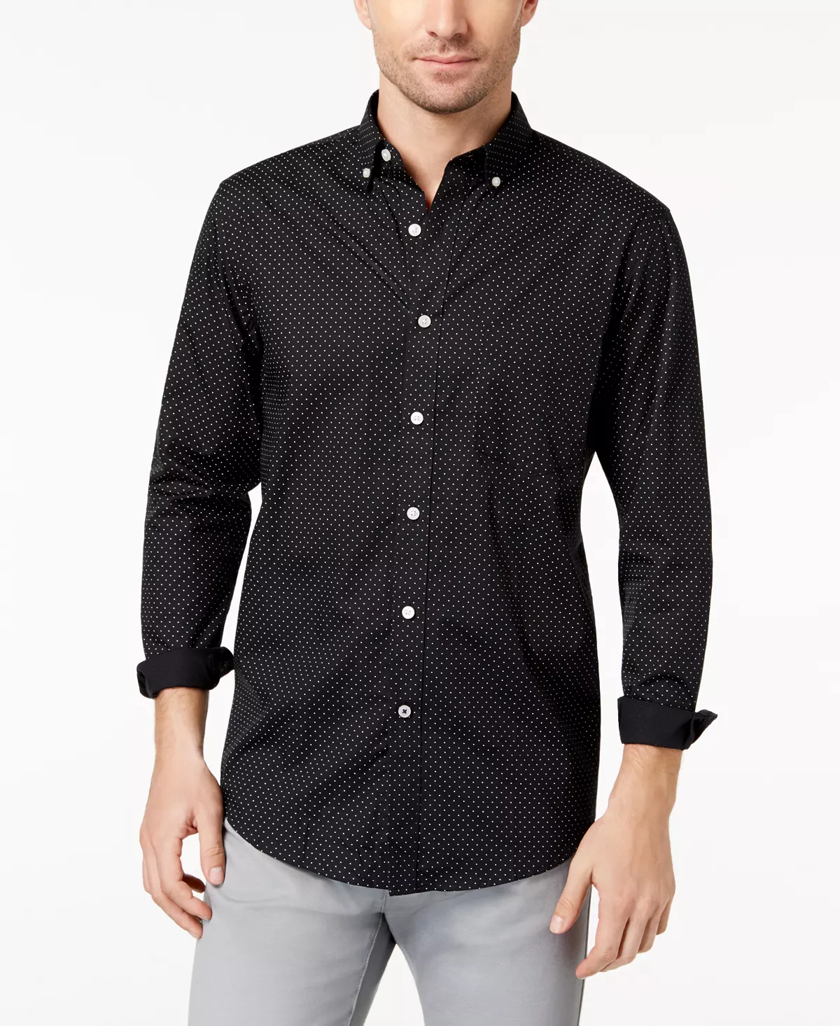 Men's Micro Dot Print Stretch Cotton Shirt, Created For Macy's Club Room Men's Micro Dot Print Stretch Cotton Shirt, Created For Macy's -macys shop